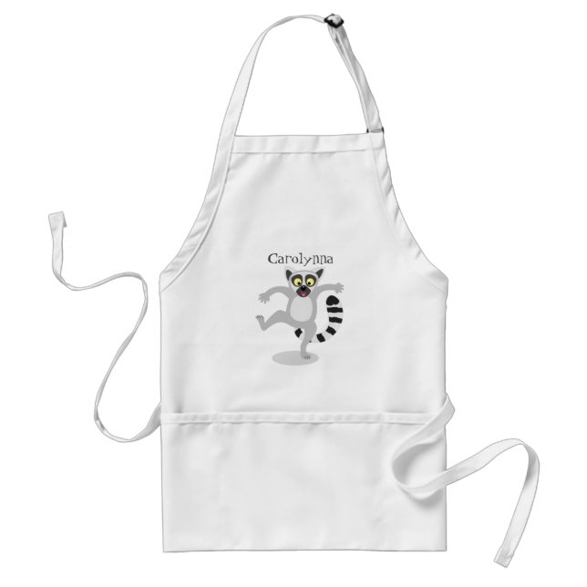 Cute ring tail lemur dancing cartoon illustration adult apron (Front)