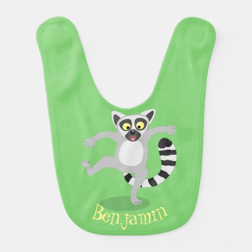 Cute ring tail lemur dancing cartoon illustration baby bib