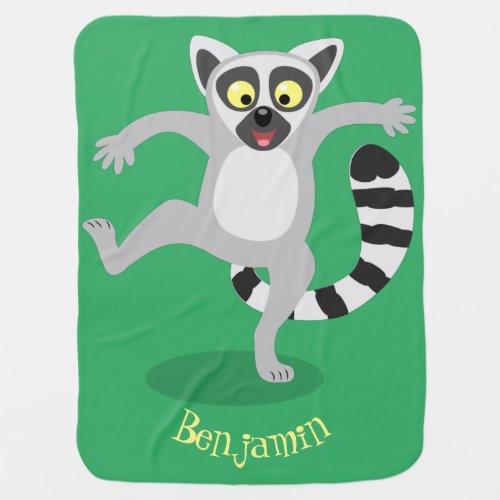 Cute ring tail lemur dancing cartoon illustration baby blanket