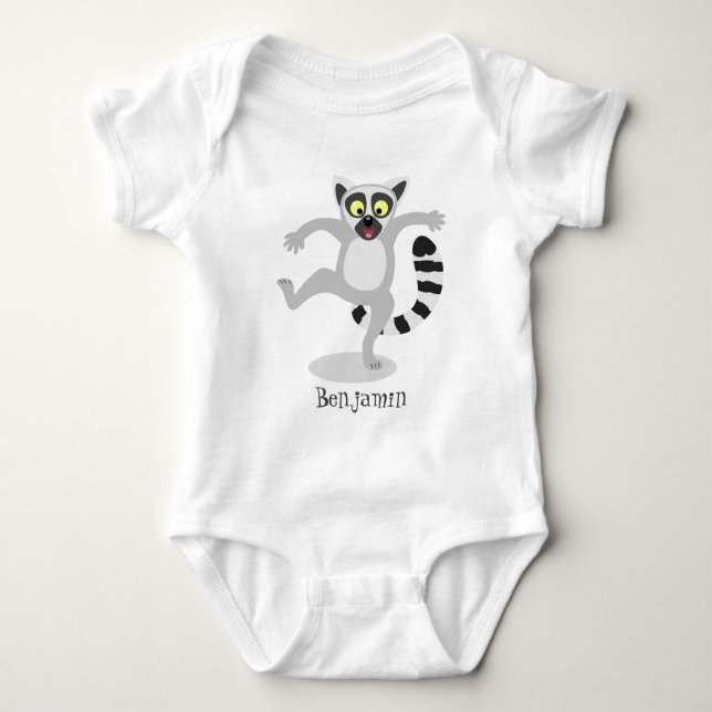 Cute ring tail lemur dancing cartoon illustration baby bodysuit (Front)