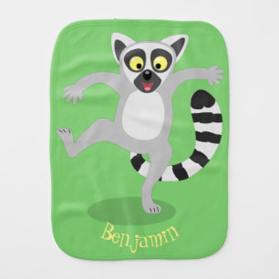 Cute ring tail lemur dancing cartoon illustration baby burp cloth