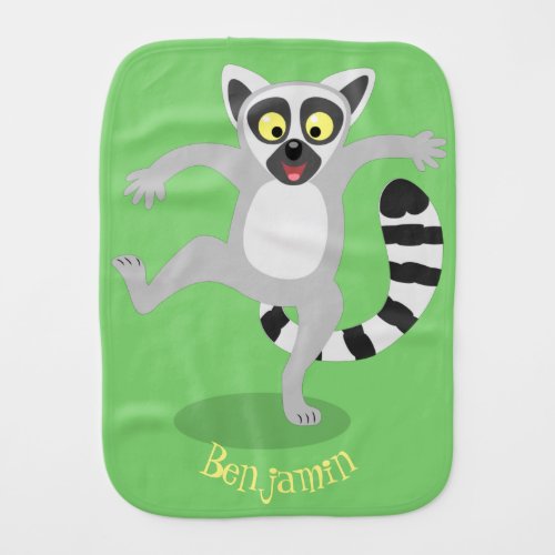 Cute ring tail lemur dancing cartoon illustration baby burp cloth