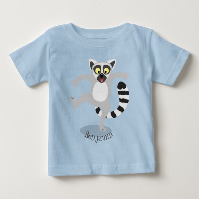 Cute ring tail lemur dancing cartoon illustration baby T-Shirt (Front)