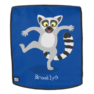 Cute ring tail lemur dancing cartoon illustration backpack