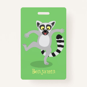 Cute ring tail lemur dancing cartoon illustration badge