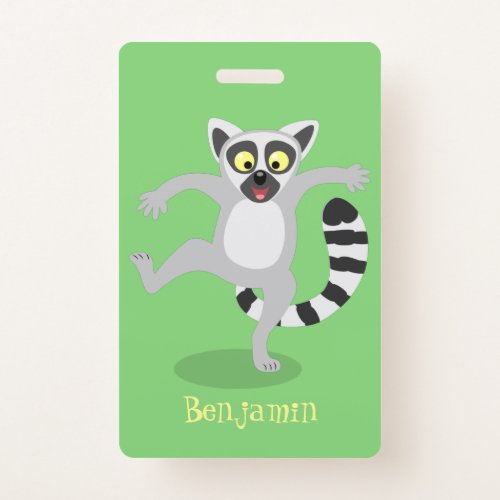 Cute ring tail lemur dancing cartoon illustration badge