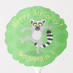Cute ring tail lemur dancing cartoon illustration balloon