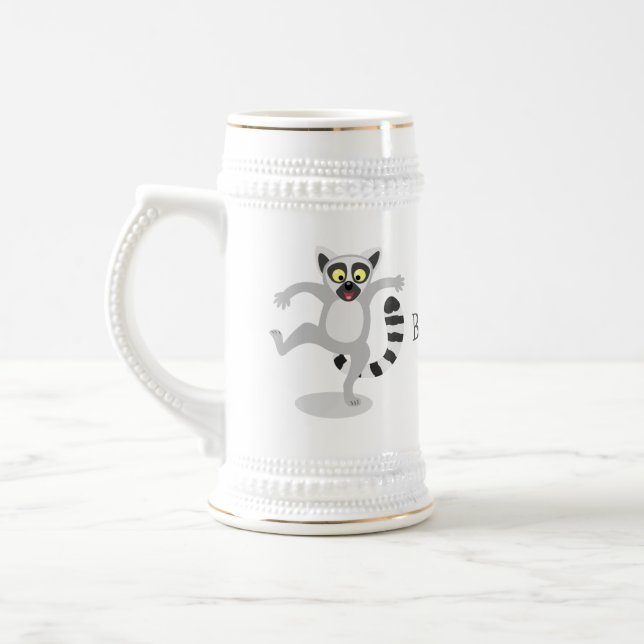 Cute ring tail lemur dancing cartoon illustration beer stein (Left)