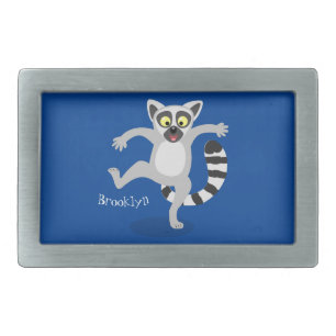 Cute ring tail lemur dancing cartoon illustration belt buckle