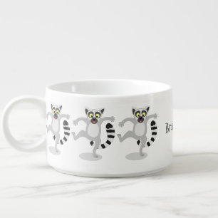 Cute ring tail lemur dancing cartoon illustration bowl