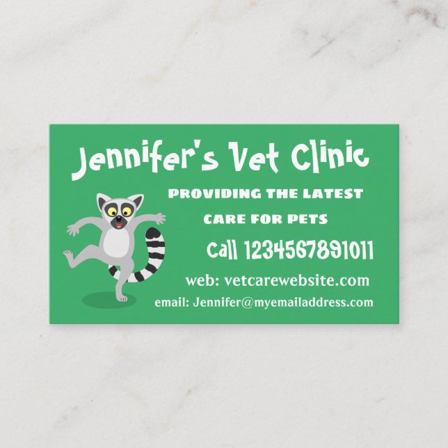 Cute ring tail lemur dancing cartoon illustration business card (Front)