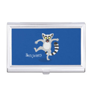 Cute ring tail lemur dancing cartoon illustration business card case