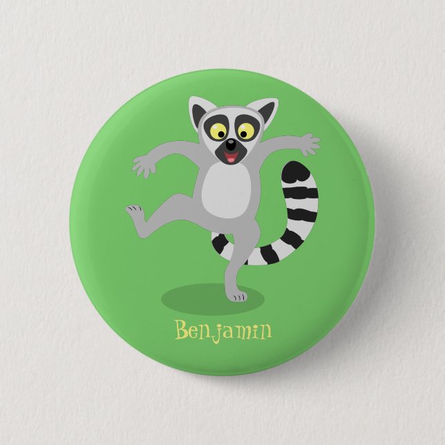 Cute ring tail lemur dancing cartoon illustration button (Front)