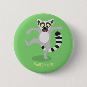 Cute ring tail lemur dancing cartoon illustration button