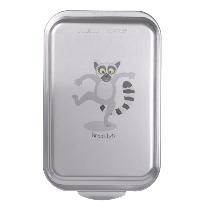 Cute ring tail lemur dancing cartoon illustration cake pan (Front Vertical)