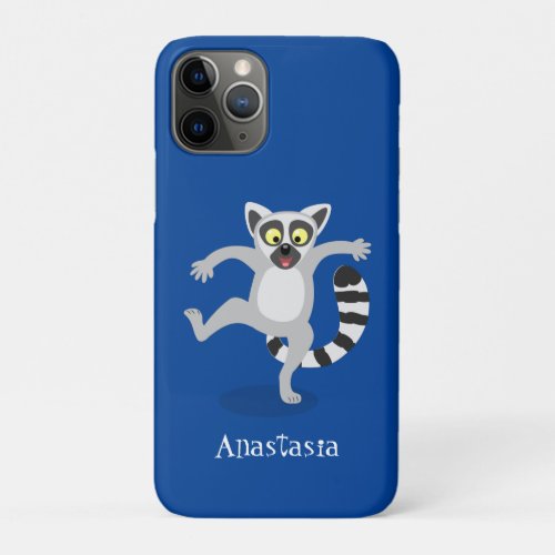 Cute ring tail lemur dancing cartoon illustration iPhone 11 pro case