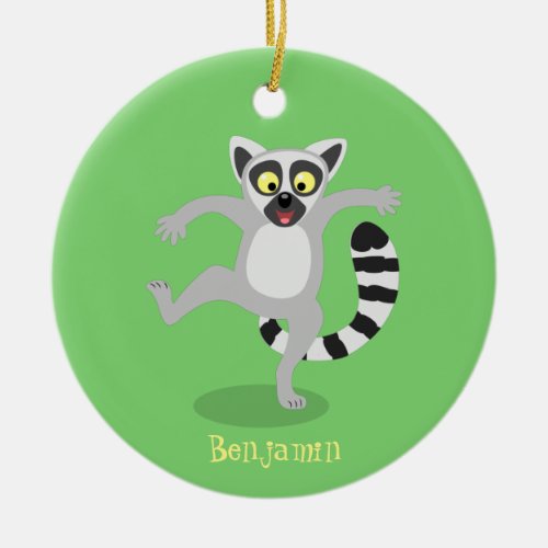 Cute ring tail lemur dancing cartoon illustration ceramic ornament
