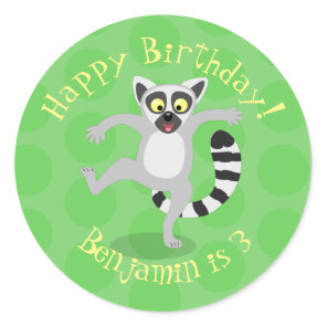 Cute ring tail lemur dancing cartoon illustration classic round sticker