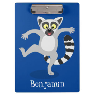 Cute ring tail lemur dancing cartoon illustration clipboard