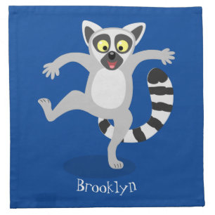 Cute ring tail lemur dancing cartoon illustration cloth napkin