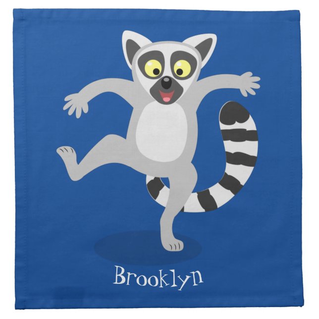 Cute ring tail lemur dancing cartoon illustration cloth napkin (Front)