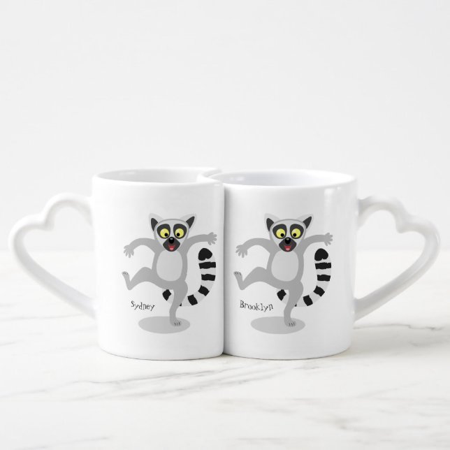 Cute ring tail lemur dancing cartoon illustration coffee mug set (Back Nesting)