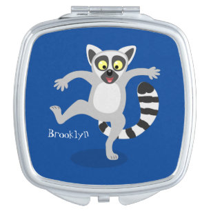 Cute ring tail lemur dancing cartoon illustration compact mirror
