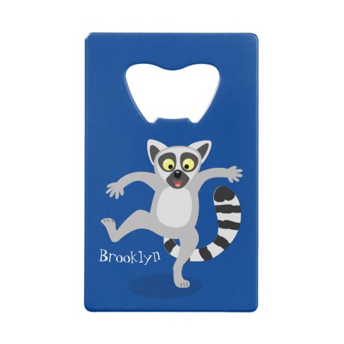 Cute ring tail lemur dancing cartoon illustration credit card bottle opener