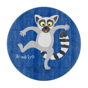 Cute ring tail lemur dancing cartoon illustration cutting board