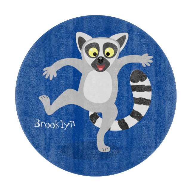 Cute ring tail lemur dancing cartoon illustration cutting board (Front)