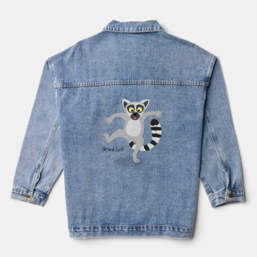 Cute ring tail lemur dancing cartoon illustration denim jacket