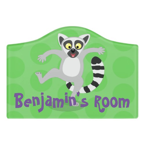 Cute ring tail lemur dancing cartoon illustration door sign