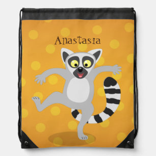 Cute ring tail lemur dancing cartoon illustration drawstring bag