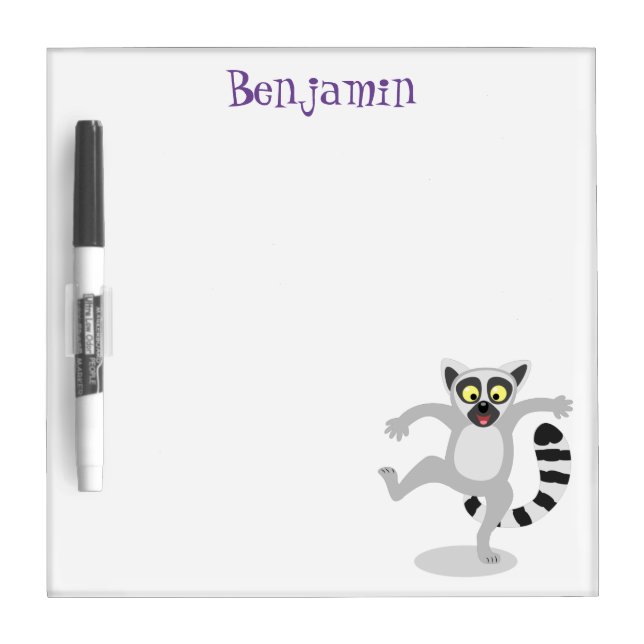 Cute ring tail lemur dancing cartoon illustration dry erase board (Front)