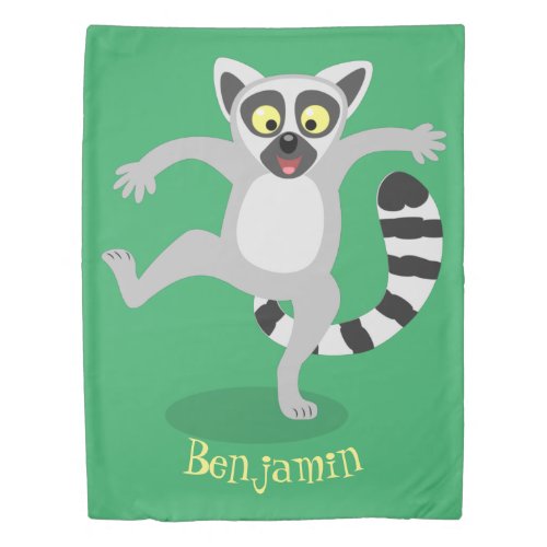 Cute ring tail lemur dancing cartoon illustration duvet cover