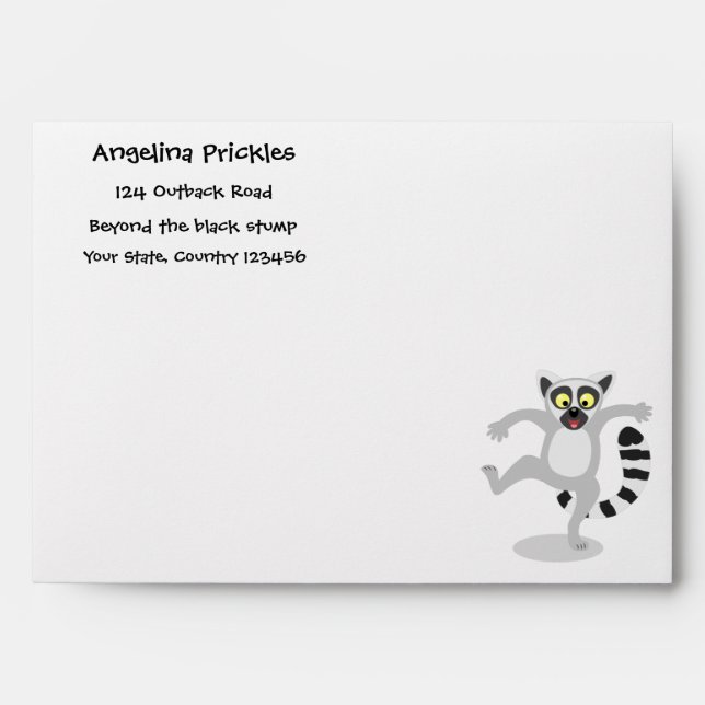 Cute ring tail lemur dancing cartoon illustration envelope (Front)