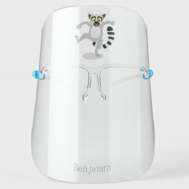 Cute ring tail lemur dancing cartoon illustration  face shield (Front)