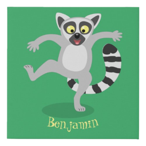 Cute ring tail lemur dancing cartoon illustration faux canvas print