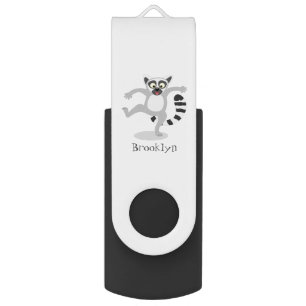 Cute ring tail lemur dancing cartoon illustration flash drive