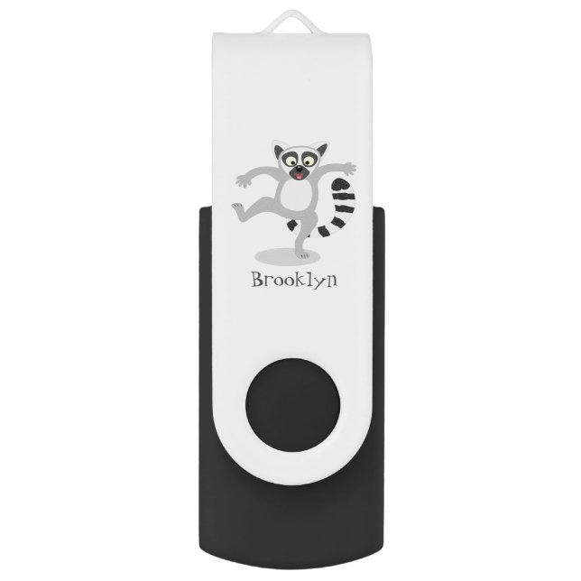 Cute ring tail lemur dancing cartoon illustration flash drive (Front Vertical)