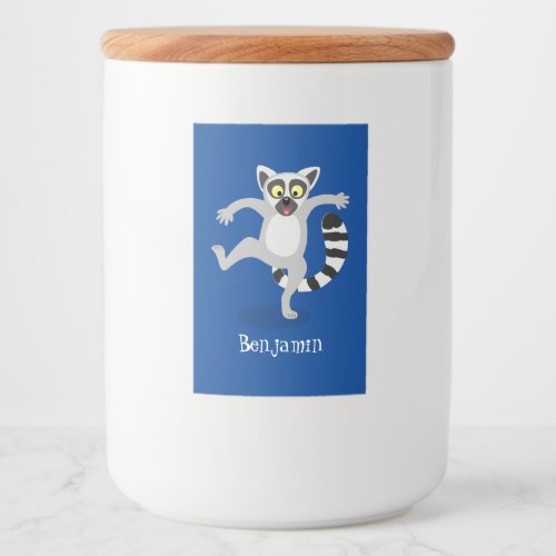 Cute ring tail lemur dancing cartoon illustration food label