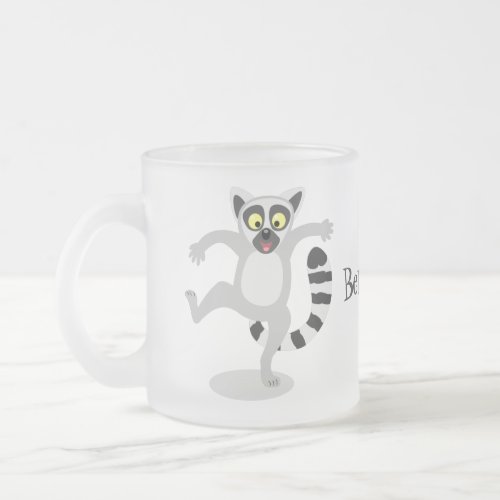 Cute ring tail lemur dancing cartoon illustration frosted glass coffee mug