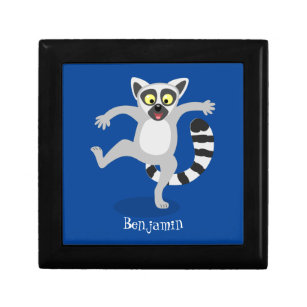 Cute ring tail lemur dancing cartoon illustration gift box