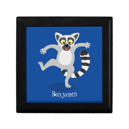 Cute ring tail lemur dancing cartoon illustration gift box