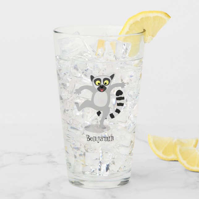 Cute ring tail lemur dancing cartoon illustration glass (Back Ice)