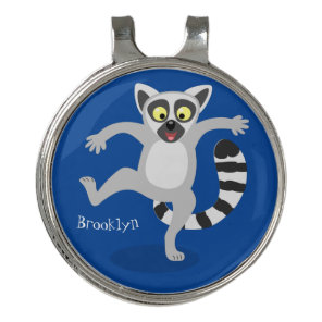 Cute ring tail lemur dancing cartoon illustration golf hat clip