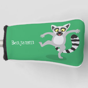 Cute ring tail lemur dancing cartoon illustration golf head cover