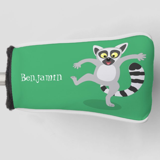 Cute ring tail lemur dancing cartoon illustration golf head cover (Front)