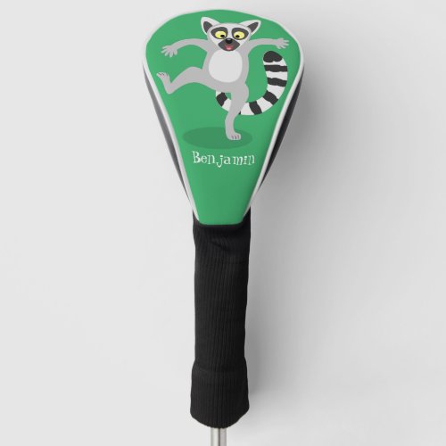 Cute ring tail lemur dancing cartoon illustration golf head cover