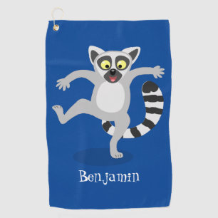 Cute ring tail lemur dancing cartoon illustration golf towel